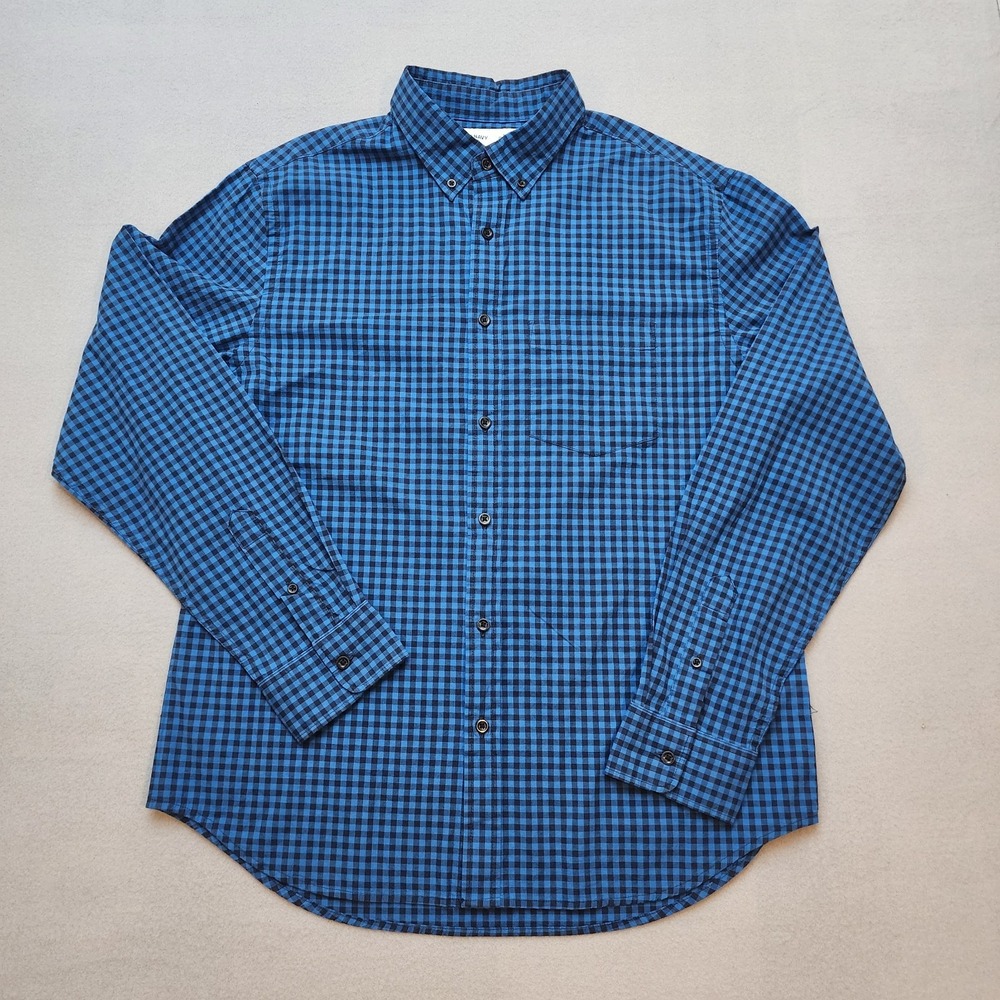 Old Navy Built-In Flex Slim Fit Men's Large Blue Gingham Button Down Shirt NWT